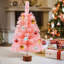 Arbre de Noël artificiel rose 2 pi avec mini sapin de Noël enneigé et support en bois pour décoration intérieure et extérieure