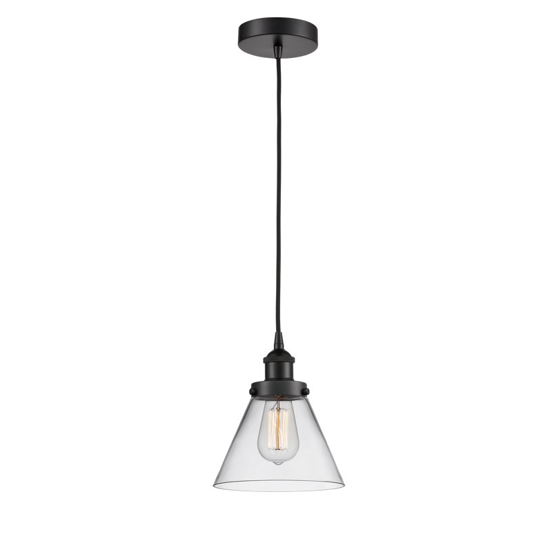 Luminaire suspendu conique à 1 lumière Annis, Transparent, Ampoule non incluse, Noir mat