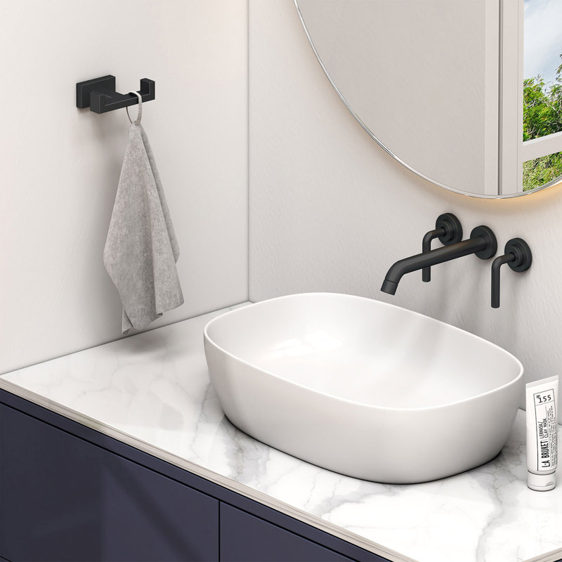 Bathroom Wall Mounted Double Towel Hook, Matte Black