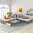 L-shaped Platform Bed with Trundle and Drawers Linked with built-in Desk-85015934