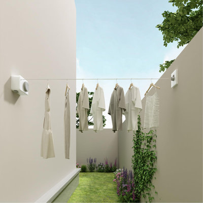 Retractable Clothesline Indoor Outdoor, Heavy Duty Anti-Sag Wall Mounted Laundry Drying Line With Stainless Steel Rope