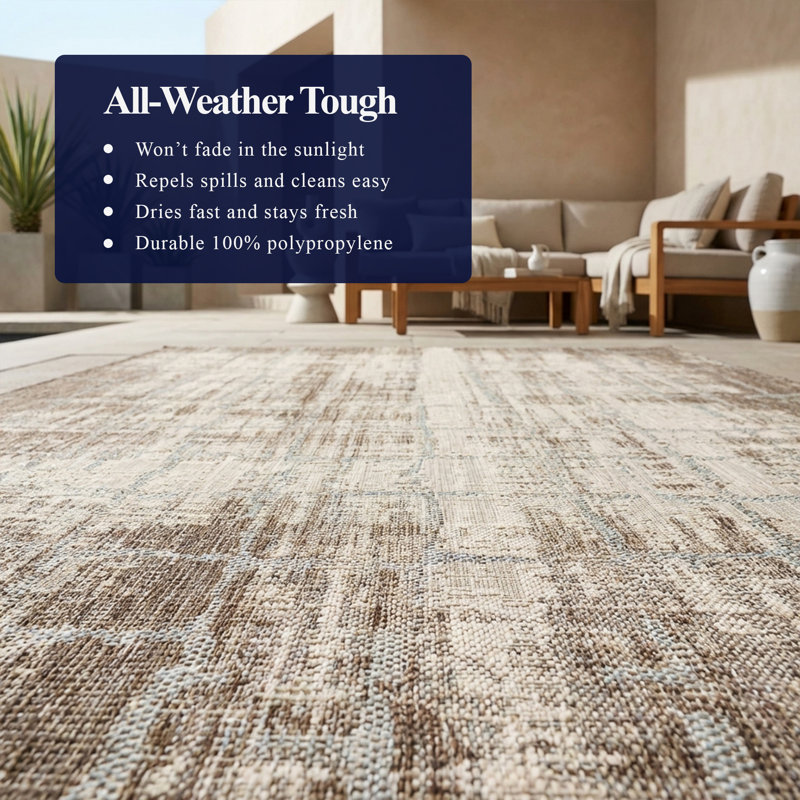 Lolley Abstract Flatweave Sand Ivory Indoor Outdoor Area Rug, Rectangle 7'10" x 10'9"