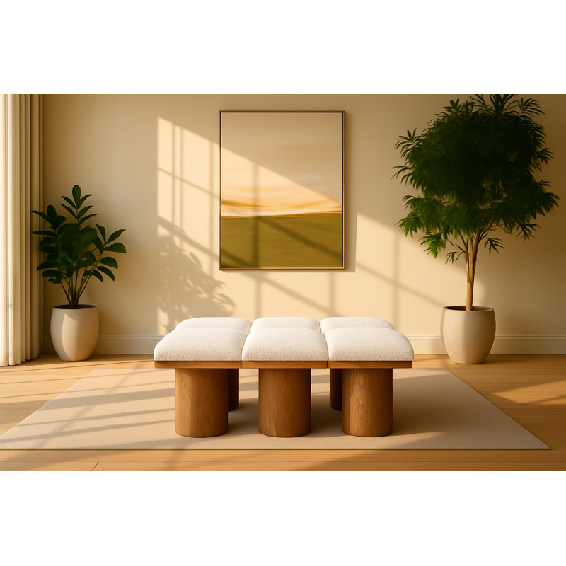 Banc rembourré Horatia, Tissu bouclé vert, H 17,5 po x l 46,5 po x P 36 po, Noir, noir, noir, noir
