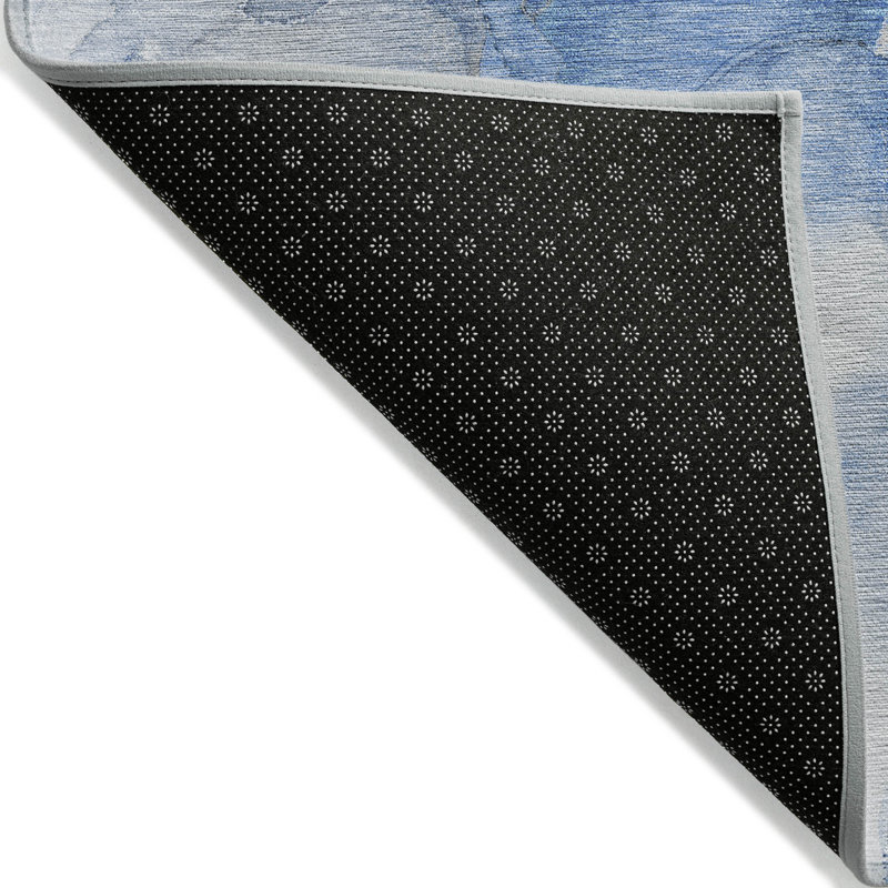 2' X 8' Navy Blue Abstract Washable Indoor Outdoor Runner Rug