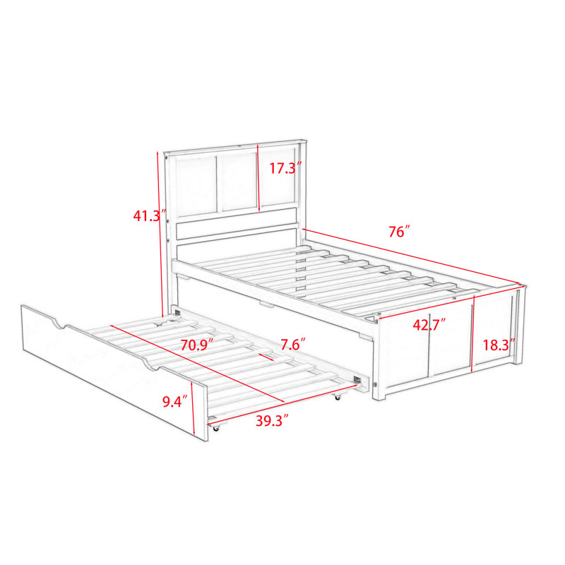 Deshannon Twin Size Wood Bed with Trundle, Gray
