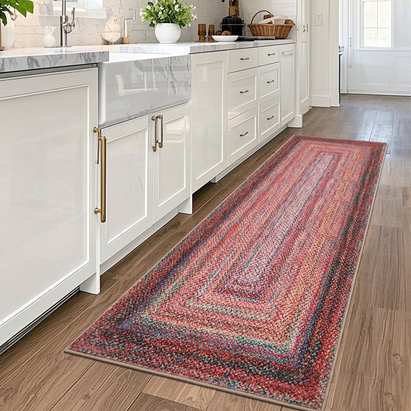 Machine Washable Rugs Braided Print Hallway Area Rugs Non-Slip Modern Geometric Soft Non-Shedding Kitchen for Bedroom