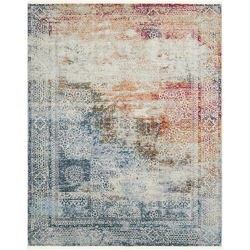 Tapis oriental crème / bleu Mulvihill, Rectangle 8 pi 4 po x 10 pi