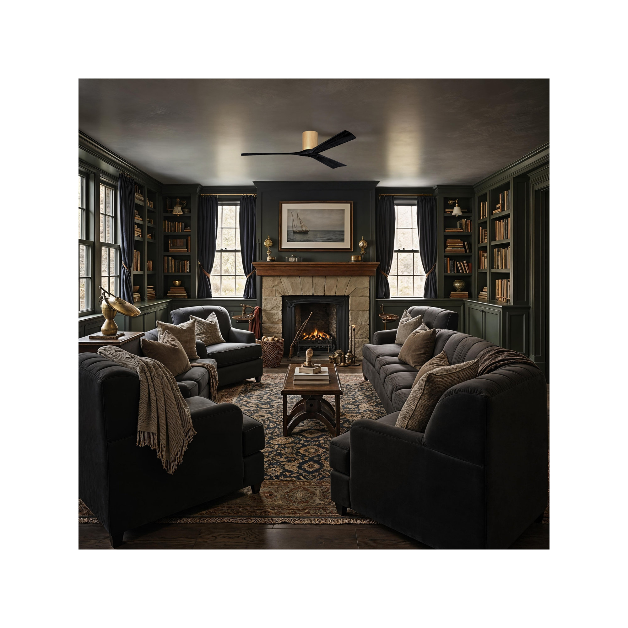 Olivier 3 Blade Ceiling Fan, 60", Matte Black, Light Maple
