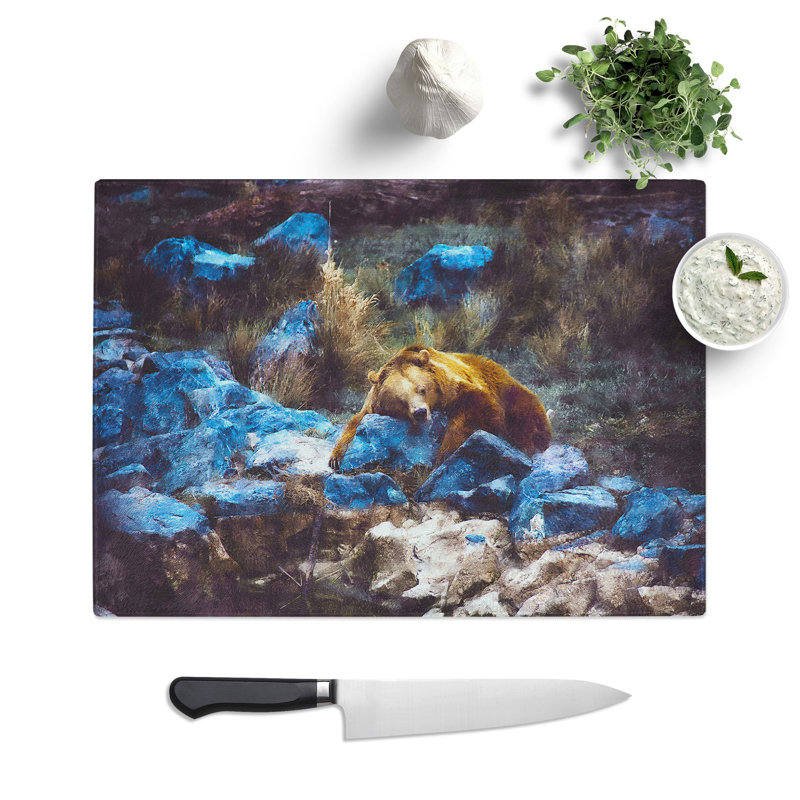 Resting Grizzly Bear Painting Chopping Board, 0.4cm H x 28.5cm W x 39cm L