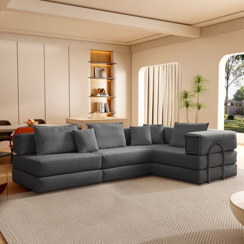 Ensemble de canapé modulaire surdimensionné rembourré, Gris foncé