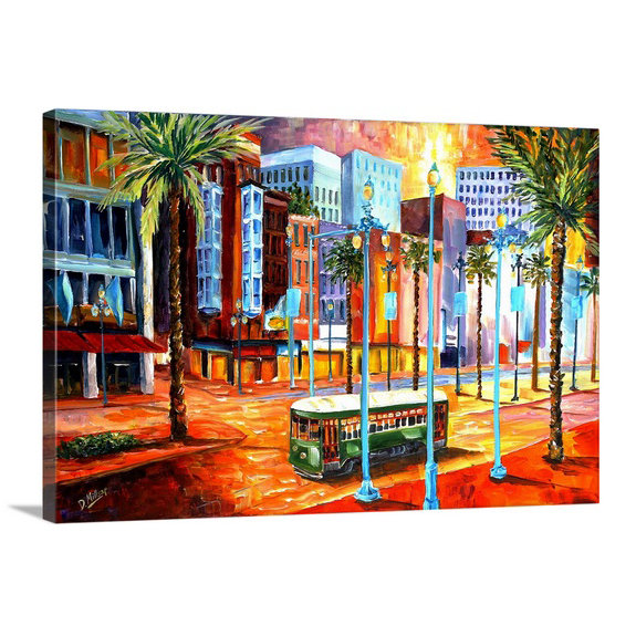 «New Orleans 'Canal Street» par Bebe, reproduction d'art, H 8 po x l 12 po x P 1,5 po, Toile