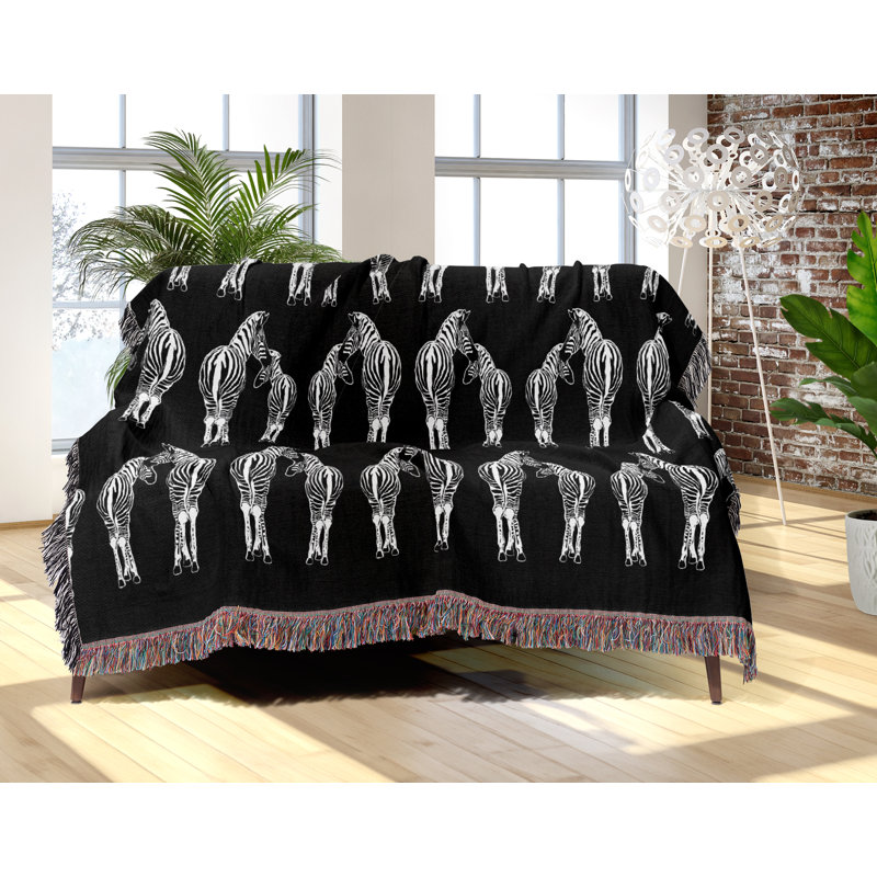 Jeté en mélange de coton Ziggy Zebra, L 60 po x l 50 po, Noir / blanc cassé