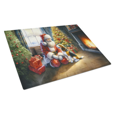 Beagle and Santa Claus Glass Cutting Board