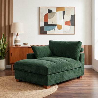 Bentura Oversized Upholstered Corduroy Chaise Lounge with Armrests & Throw Pillows