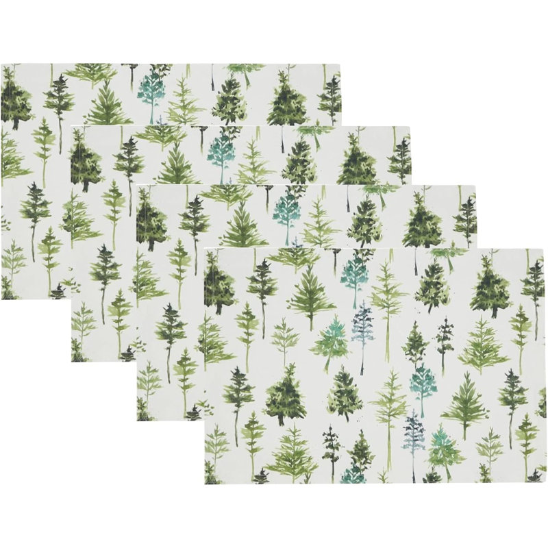 Ensemble de 4 napperons verts Hiver et forêt de Noël l 13 po x L 19 po
