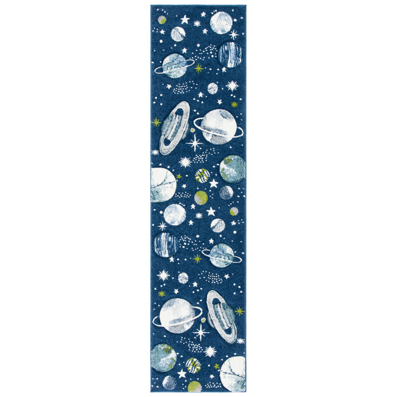 Carousel Kids Space Area Rug In Navy / Ivory, Runner 61 x 244cm
