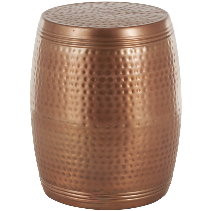 Beardall Aluminum Drum Shaped Accent Table with Hammered Design, Copper, 19" H x 14" W x 14" D