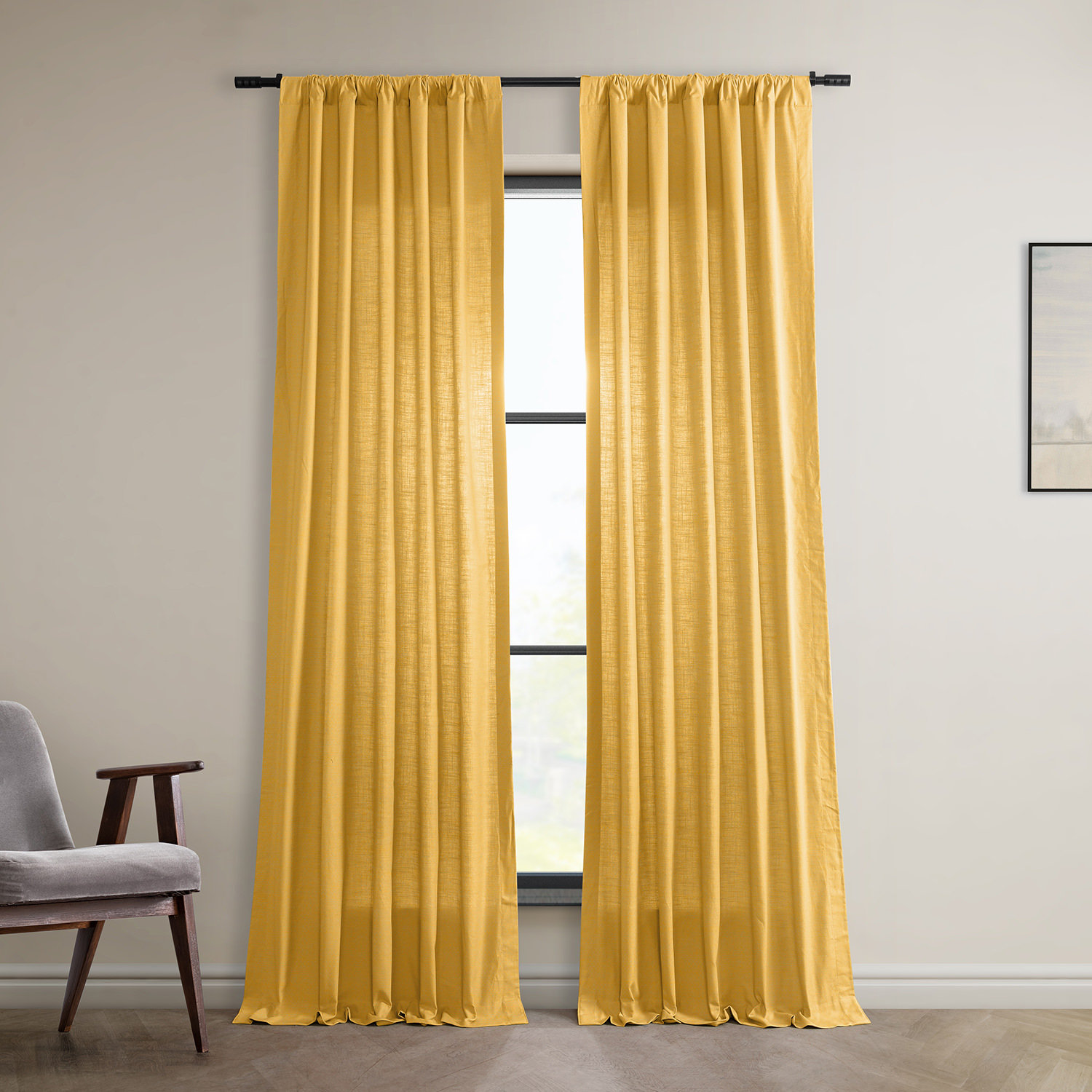 Richardson Semi-Sheer Cotton Curtain Pair, 50" W x 108" L, Ochre