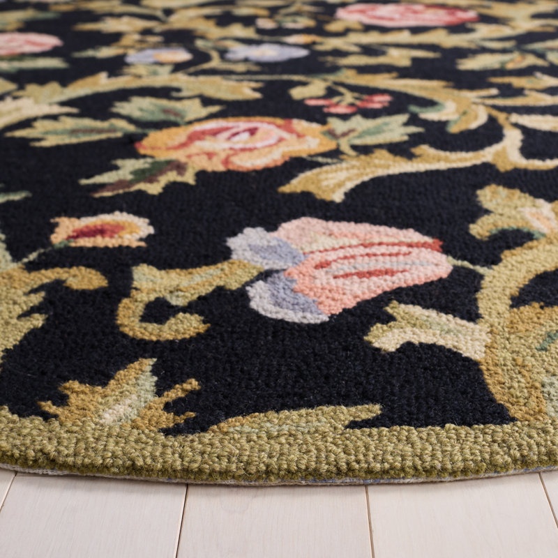 Hollander Hand-Hooked Wool Black Area Rug, Oval 4'6" X 6'6"