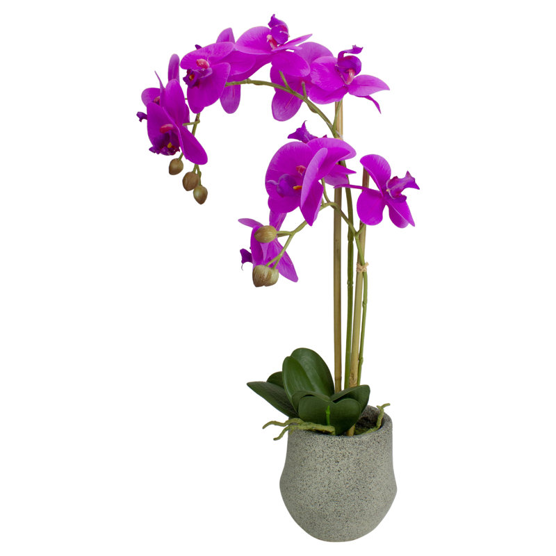 Orchidée artificielle 14 "mauve avec un pot en pierre grise