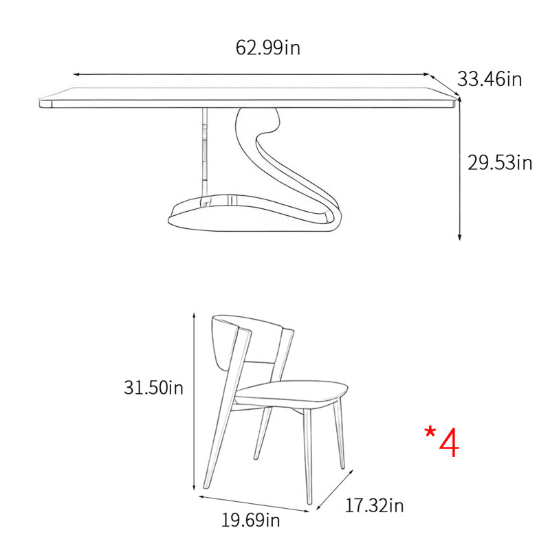 Modern simple rectangular home dining table sets, 29.53"H x 62.99"L x 33.46"W, Black