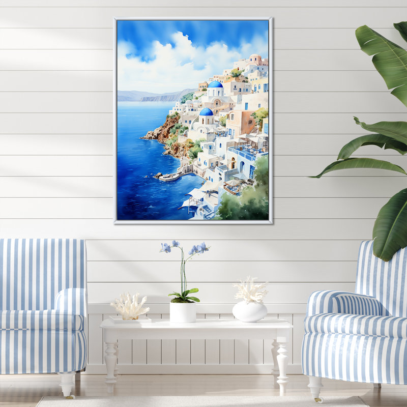 Îles grecques, Santorini Village Dreams II, Cadre simple argenté, H 40 po x l 30 po x P 1,5 po