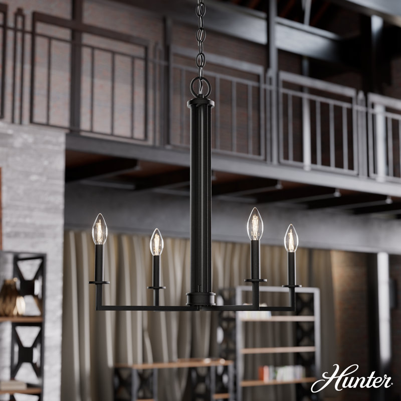4 - Light Geometric Rectangle Chandelier, Natural Iron