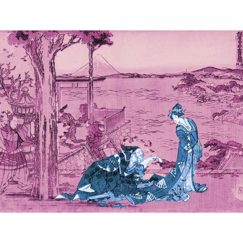 Décalcomanie murale amovible en bois courtesan japonais, H 14 po x l 18 po, Rose / Bleu