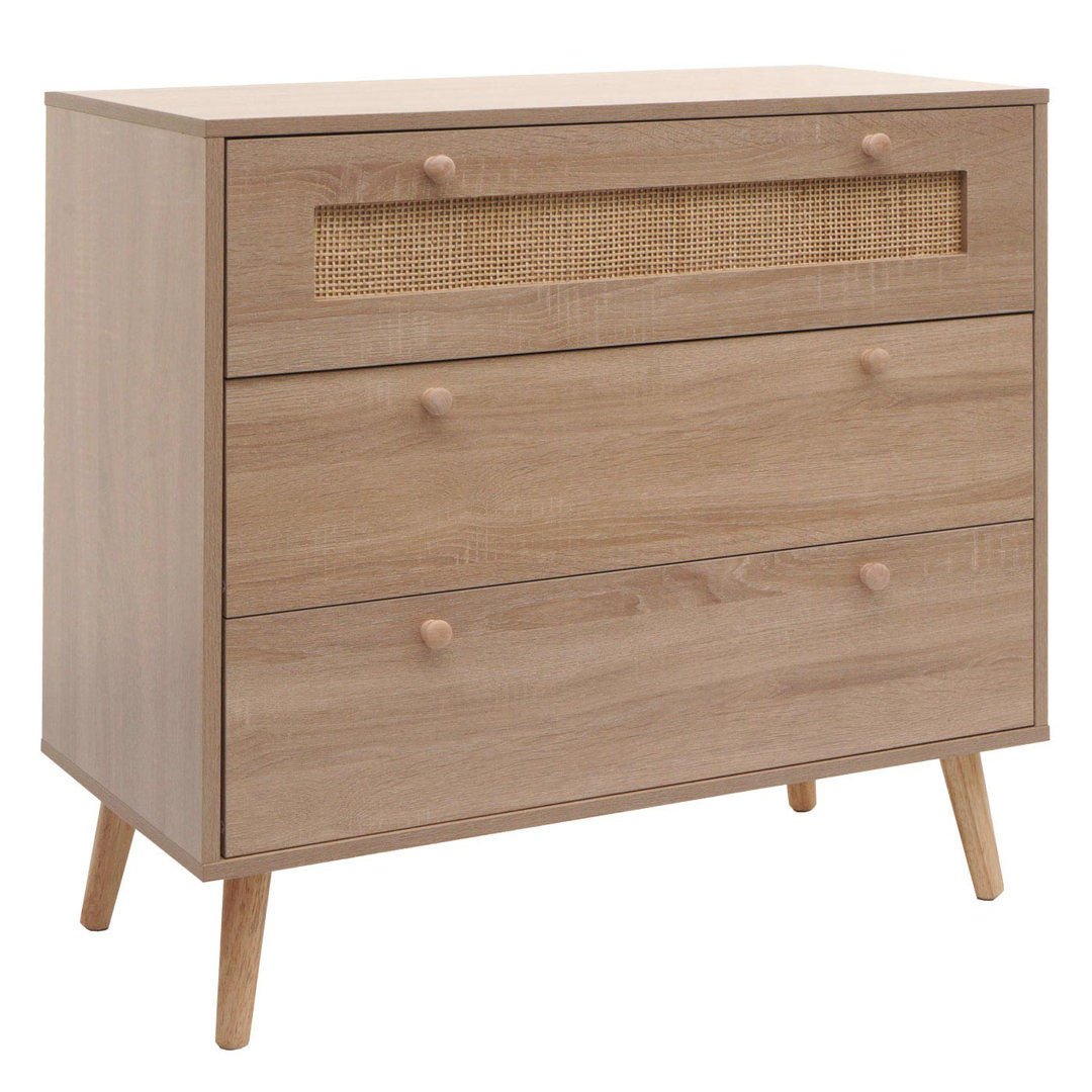 Schubladenkommode HWC-M39, Schrank Sideboard Highboard, Kubu Rattan Holz Melamin, 78x80x39cm