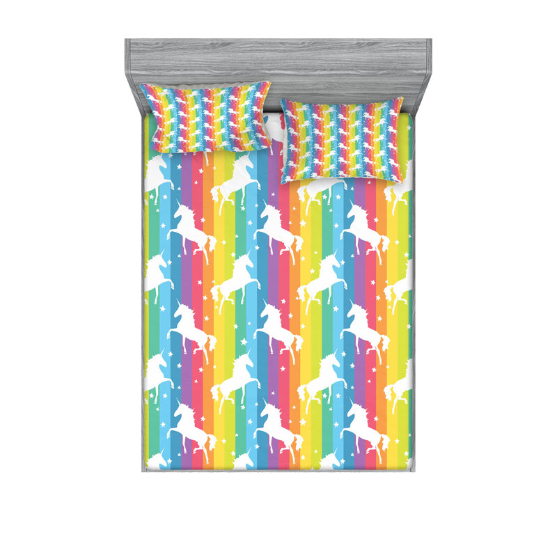 Multicolore drap-housse et coussin décoratif Ambesonne, Ensemble de draps pour très grand lit + 4 taies d