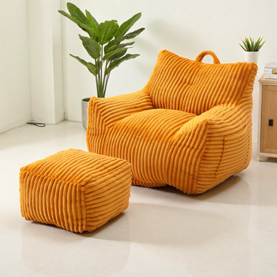Giant Plush Bean Bag Chair with Armrests and Footstool - Comfy Beige Beanbag Chaise Lounge for Adults and Kids, Indoor & Outdoor Use by Trule