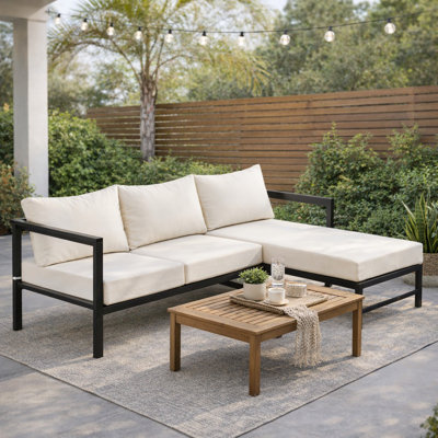 U-Style Outdoor L-Shaped Patio Sofa with Iron Frame, Weather-Resistant Thick Cushions for Balcony & Garden