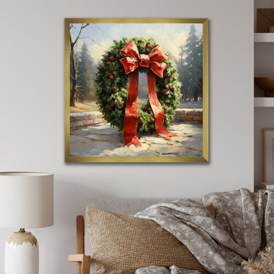 Couronne de Noël verte, hiver I - Couronne, art mural