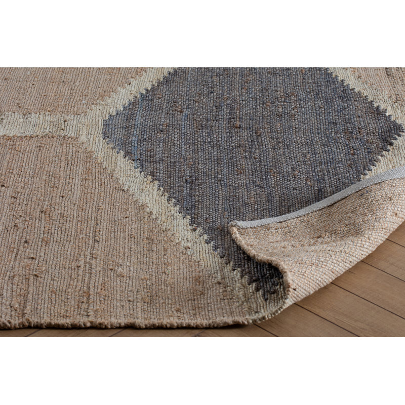 Kenyetta Geometric Hand-Loomed Jute/Sisal Area Rug in Gray/Ivory/Tan, Rectangle 7'6" x 9'