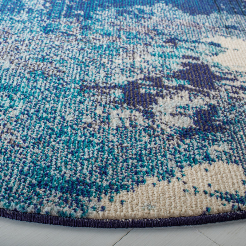Tapis bleu clair / vert Etta, Blue, Rond 6 pi 7 po
