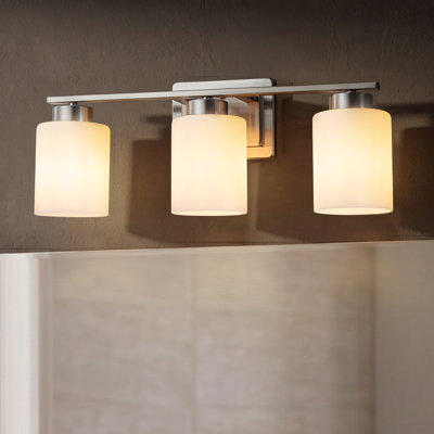 Applique murale moderne en nickel satiné à 3 lumières pour salle de bain avec abat-jour en verre givré Modern Modern