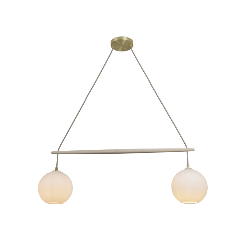 Miro 2 - Light LED Chandelier, White Washed Oak, Brushed Brass, White