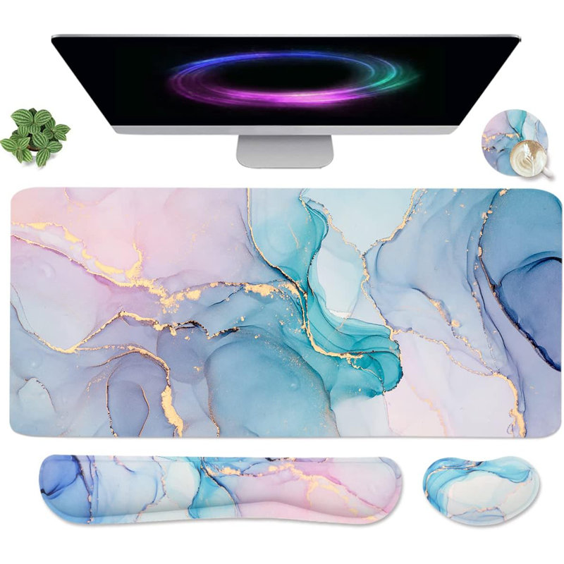 4-in-1 Large Gaming Support Mousepad Set,Blue Marble