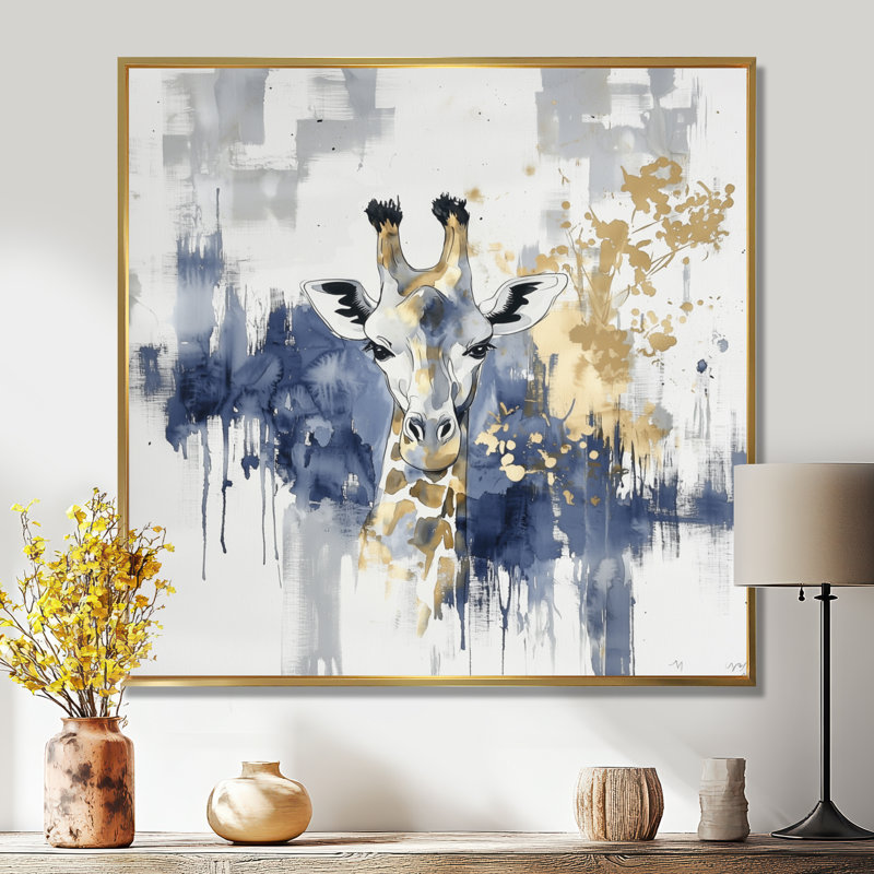 Girafe bleue et dorée II, Reproduction avec cadre flottant, H 30 po x l 30 po, Gold