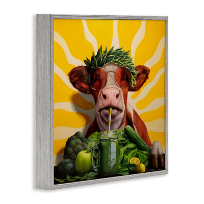 Vache avec un smoothie sain, estampe numérique par Lucia Heffernan