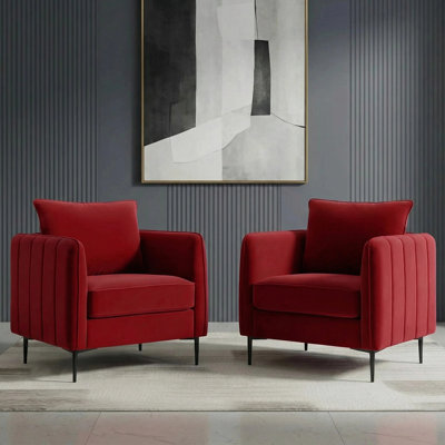 Accent Chair for Living Room, Velvet Comfy Single Sofa Chair Mid-Century Modern Armchair with 1 Pillow and Metal Legs for Bedroom Office Reading