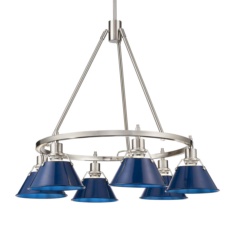 Felda 6 - Light Steel Dimmable Cone Chandelier, Pewter, Matte Navy