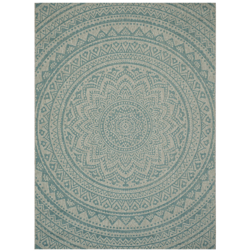 Atlanta Hooked Light Grey/Aqua Indoor/Outdoor Rug, Rectangle 79 x 152 cm