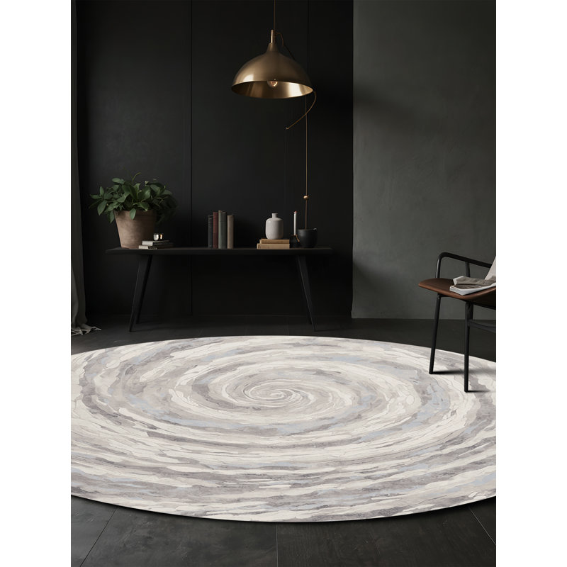 Machine Washable Gray Area Rug, Round 6'