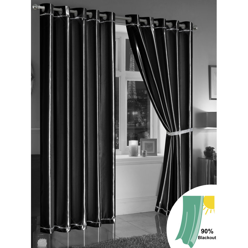 Denize Room Darkening Curtain Pair, Black, Width 167 x Drop 228cm