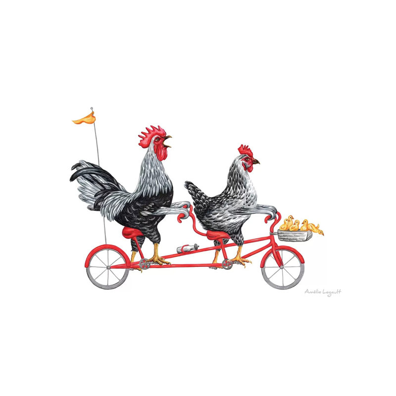 Chickens On Bike by Amélie Legault - Wrapped Canvas Gallery-Wrapped Canvas Giclée, 20.32 cm H x 30.48 cm W