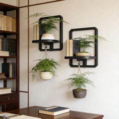 Tablette murale robuste pour plante avec support - ensemble de 2 pots à fleurs flottants avec cadre intégré en métal résistant à la rouille pour les fenêtres, la cuisine ou le salon