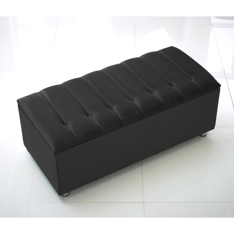 Carter-Johnson 105cm Wide Velvet Tufted Rectangle Solid Colour Ottoman with Storage, Black