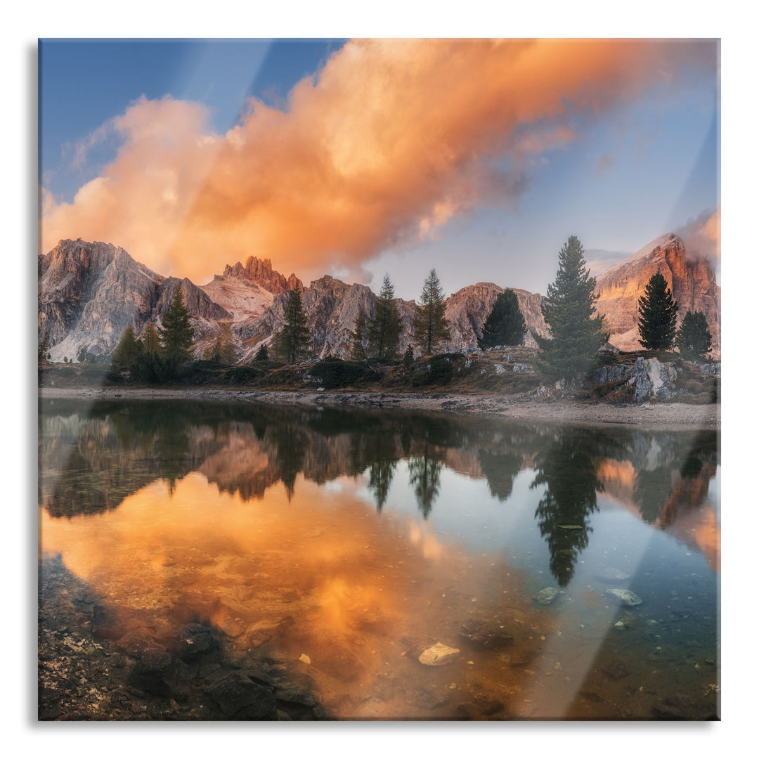 Glasbild Bunte Dolomiten am See Limides