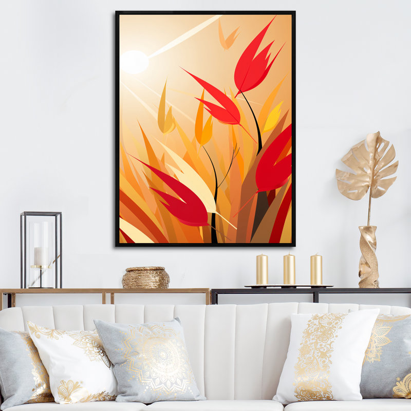 «Retro Autumn Leaves In The Meadows», impression d'art mural plumes, H 40 po x l 30 po x P 1,5 po, Cadre flottant noir